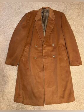 Vintage Fifth Avenue Custom Tailor Camel Brown Double Breasted Overcoat